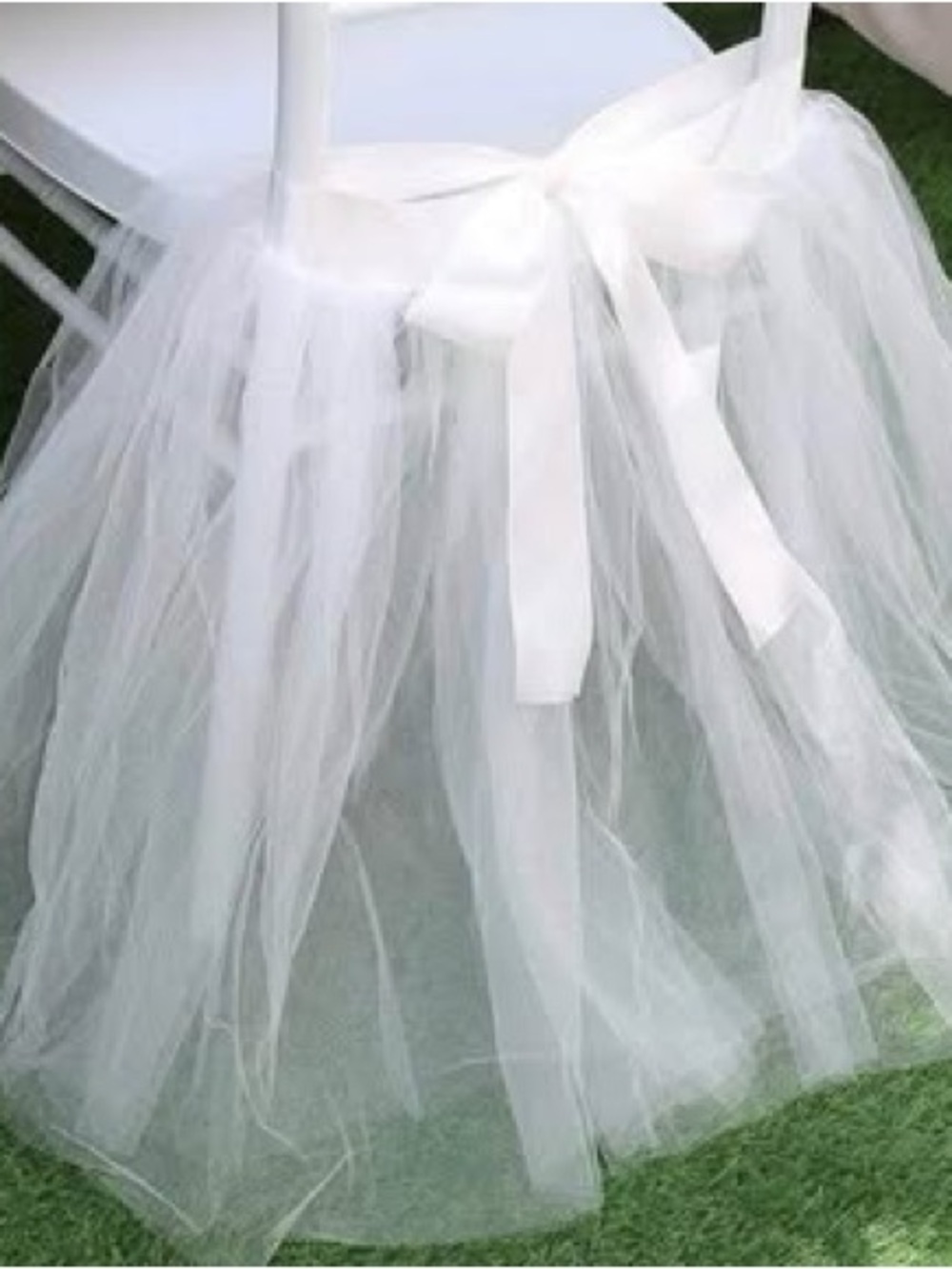 White Tulle Chair Skirt with Sash - Elegant Event Decor